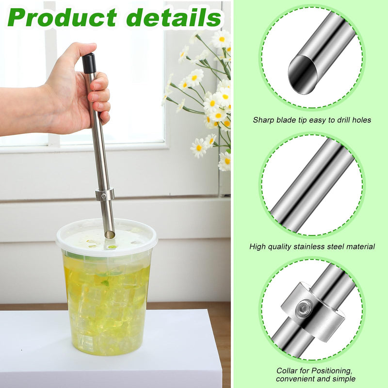 [Australia - AusPower] - Lasnten 1 Pack Straw Puncher for Plastic Lids Lemonade Cups, Stainless Steel Straw Hole Puncher Punching Tools for Cafe Drinks Deli Container Fresh Squeezed Lemonade Stand Supplies (8.7 Inch,Black) Black 8.7 Inch 