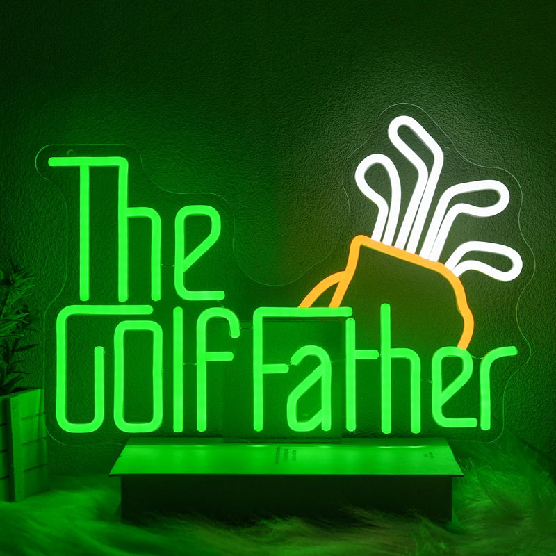 The Golf Father Neon Sign for Wall Decor Golf Neon Light Green Neon Light Up Signs Sports Led Neon Lights for Bedroom Sports Facilities Golf Course Decoration The Golf Father