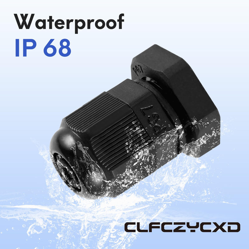 [Australia - AusPower] - CLFCZYCXD-PG7 Waterproof Cable Gland, 20 Pack, IP68 Rated, Adjustable 3-6mm Nylon Cable Glands with Gaskets for Outdoor, Industrial, and Marine Use, Black (PG7) PG7(20-Pack) 