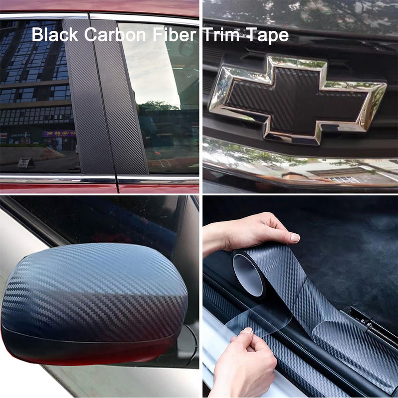 Carbon Fiber Vinyl Tape for Black Out Chrome Delete Window Trim with Tool Kit, Black Vinyl Wrap Tape Roll, Self-Adhesive Car Chrome Door Trim Delete Tape DIY Film (3 inches x 30 feet) 3 inches x 30 feet