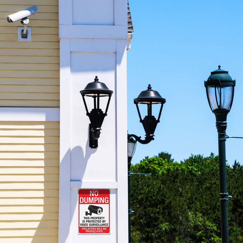 GicnKeuz Large No Dumping signs, 14x10 Inches Property Protected by Video Surveillance signs, Reflective Aluminum, Fade Resistant/Waterproof, Indoor or Outdoor Use (2-Pack) 2 Pack