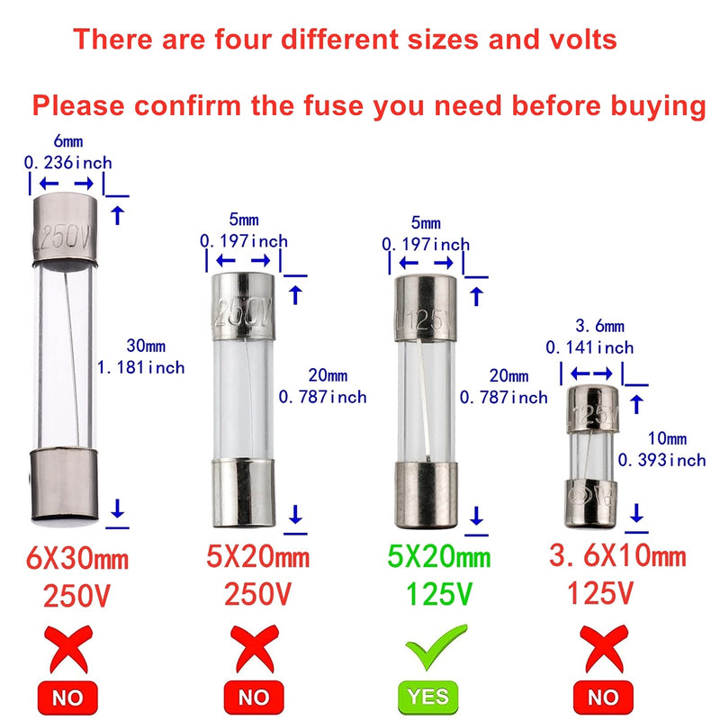 [Australia - AusPower] - BOJACK F5AL125V 5x20 mm 5 A 125 V fuses 0.2x0.78 Inch 5 amp 125 Volt Fast-Blow Glass Fuses(Pack of 10 Pcs) 5A 