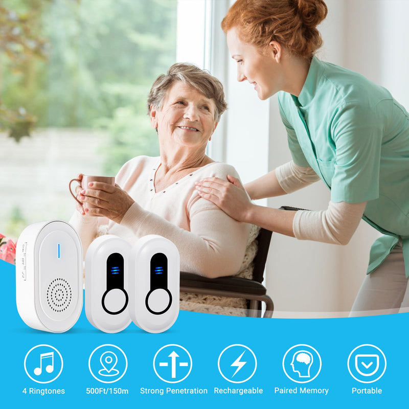 [Australia - AusPower] - Caregiver Call Button Beeper Pager System Rechargeable & Portable Receiver with 500Ft Range Alert Button Call Bell for Elderly/Patient/Disabled at Home/Hospital/Clinic 2 buttons+1 receivers 