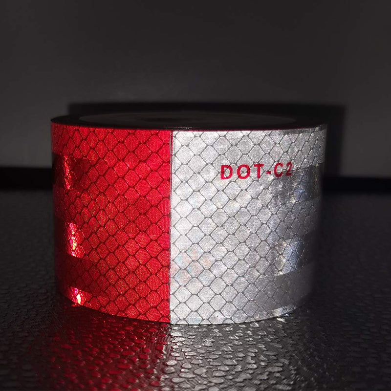 DOT-C2 Reflective Tape,Red White 2Inch X 30Feet Waterproof Conspicuity Safety Tape,Trailers Caution Warning Adhesive Reflector Tape for Cars Trailer Trucks Vehicles Outdoor