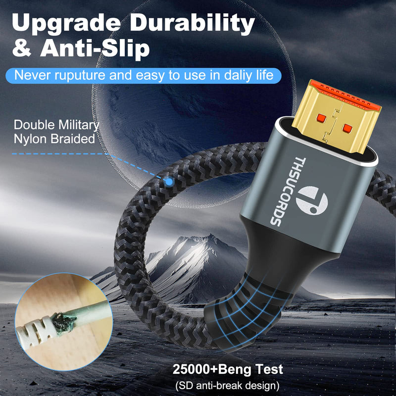 Thsucords 8K 4K HDMI Cables 15FT 2 Pack, High Speed Braided HDMI to HDMI 2.1 Cord Supports 8K@60Hz, 4K@120Hz 144Hz 48Gbps Compatible with Roku TV/PS5/HDTV/Blu-ray 2-PACK