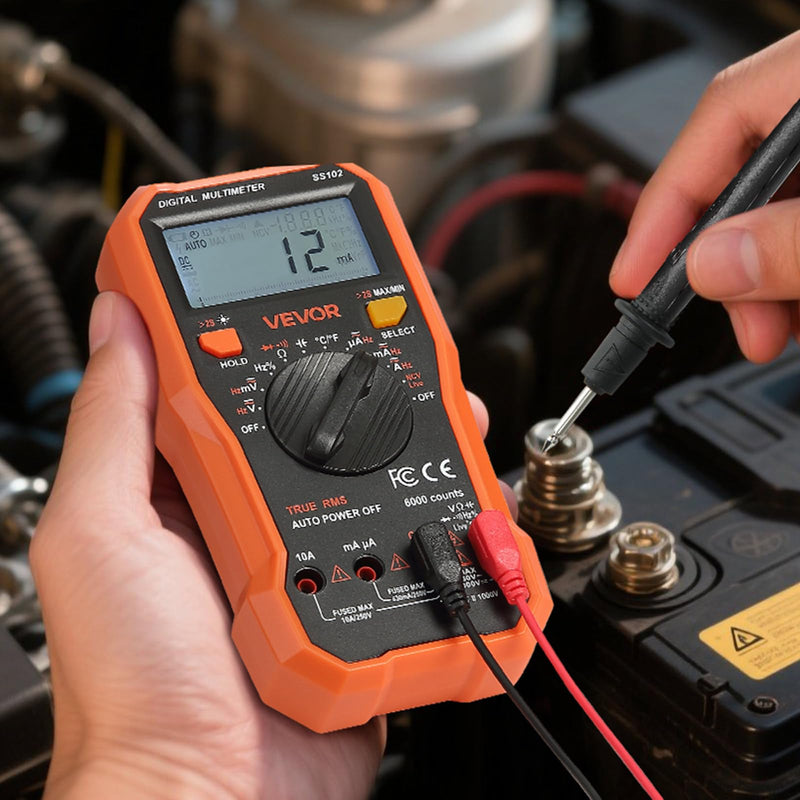 [Australia - AusPower] - VEVOR Digital Multimeter, 6000-Count TRMS DC/AC Voltmeter Current Tester, Professional NCV Multimeter for Current Voltage Resistance Capacitance Duty-Cycle Tempetature Diodes Continuity Live Wire Test 