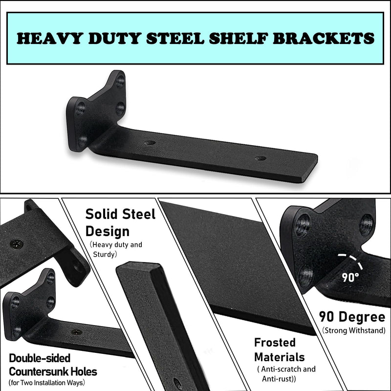 Shelf Brackets Heavy Duty Industrial L Shelf Bracket - 0.2 Inch Thick Premium Solid Steel Shelf Supports, Black Rustic Wall Brackets for Shelves - 12 Inch Floating Shelves Hardware (6 Pack) 12 Inch-6 Pack