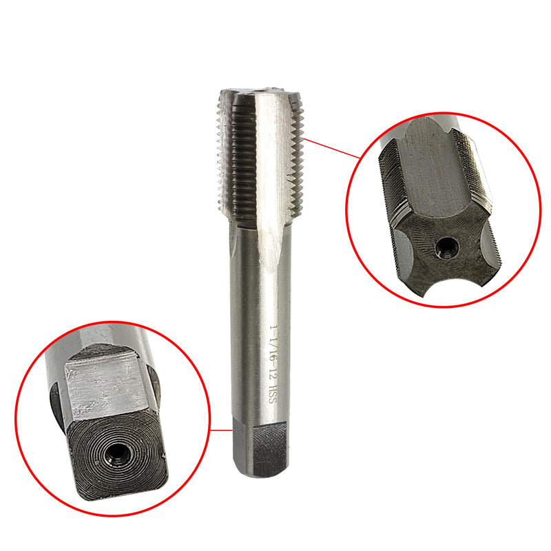 1-1/16"-12 Tap UN Right Hand Straight Flute Machine Tap Nominal Diameter 1-1/16" Thread Per Inch 12 Fin Thread Tolerance Grade 2B High Speed Steel HSS 1-1/16"-12 Right Hand Tap
