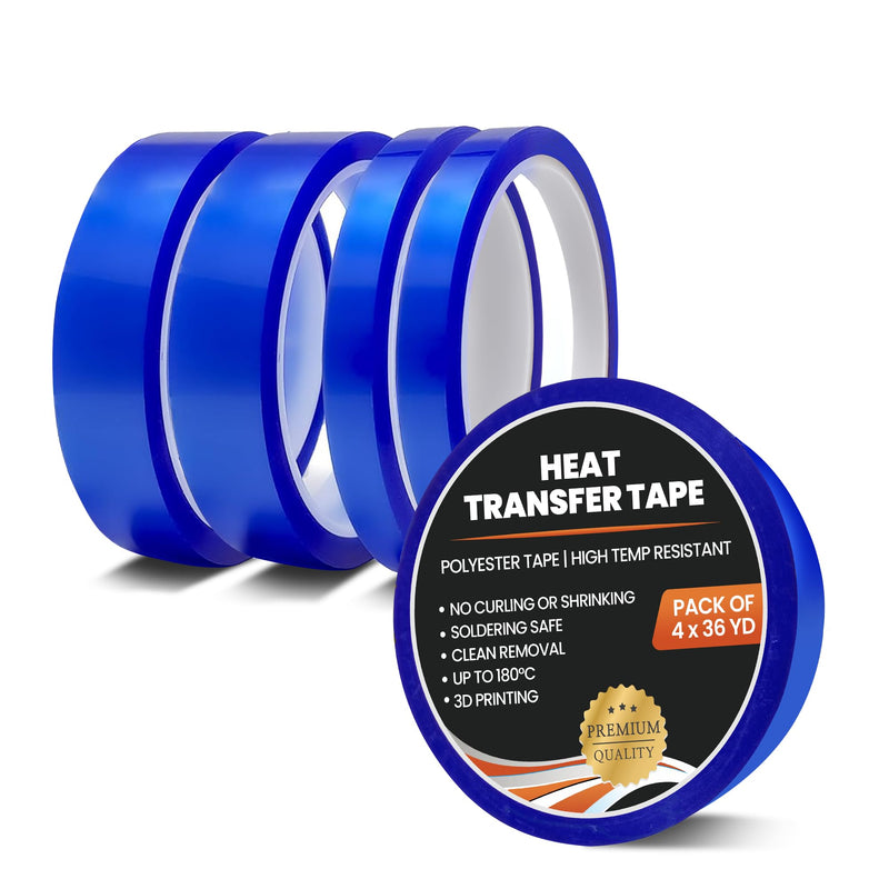 4 Rolls Heat Tape for Sublimation, 20mm & 10mm, 33 Meters(108ft) Length, Blue Heat Resistant Transfer Tape, No Residue Pack of 4 (10mm & 20mm)