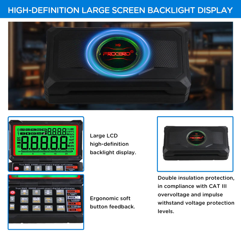 [Australia - AusPower] - FROGBRO TRMS 20000 Counting Digital Voltmeter with NCV Function, Auto Multimeter Tester, Measurement of Voltage, Current, Resistance, Diode, Temperature, Car Dwell Angle, Engine Speed, Pulse Width 