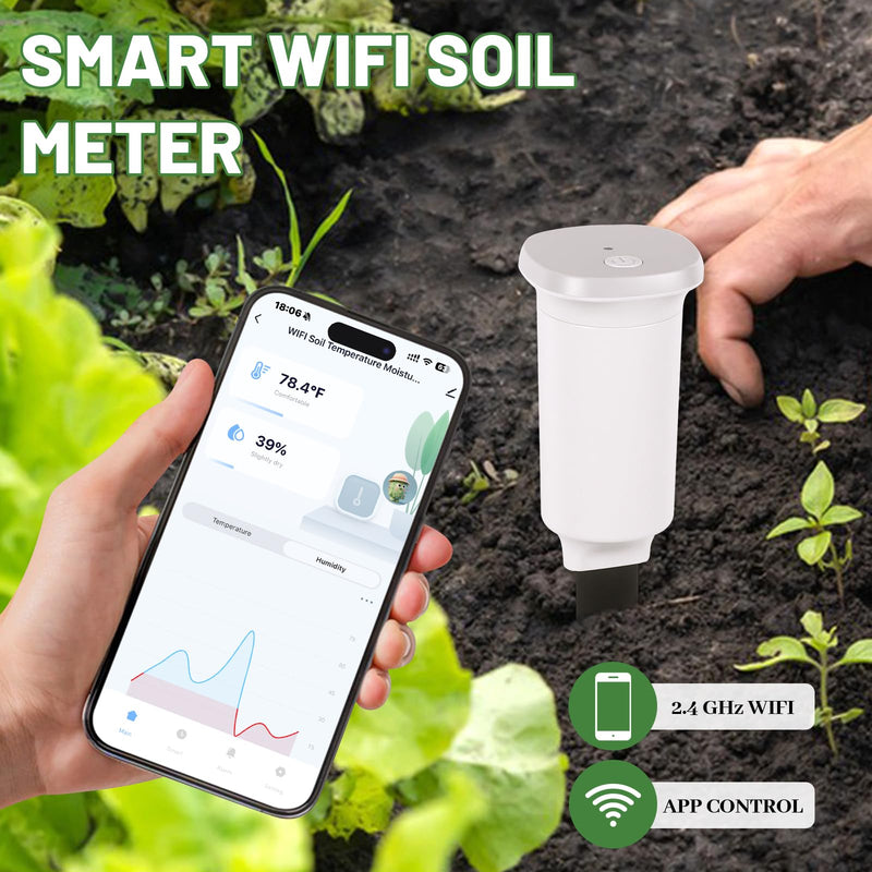 [Australia - AusPower] - Digital Soil Moisture Meter WiFi for Plants 2-in 1 Soil Moisture/Temperature Meter with App Remote Monitor for Outdoor/Indoor Plants Wireless Smart Soil Moisture Sensor Plant Water Meter Accessories White-Wifi Soil Moisture Meter 