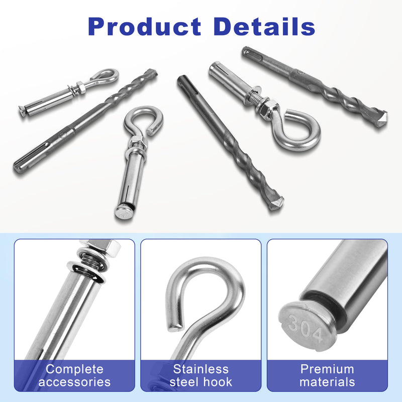 16 Pack 5/16" X 4-3/16" Expansion Eye Bolt,Concrete Eyebolt Anchors,Heavy Duty 304 Stainless Steel Eyebolt Anchors for Concrete Wall (16, M8x106mm（5/16" X 4-3/16"）) M8x106mm（5/16" X 4-3/16"） 16