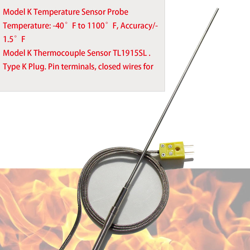 [Australia - AusPower] - K-Type Thermocouple Probe TL1916SL -50°F~1100°F Range Ultra-Thin 0.06in x 40in Long High Temp Sensor for Furnace Lab, Automotive Cooking 
