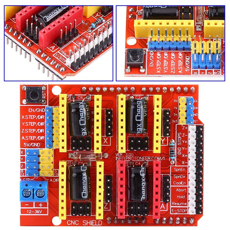 [Australia - AusPower] - V3.0 CNC Shield Extension Board, 4PCS A4988 Stepper Motor Driver with 4PCS Heat Sinks for Engraver 3D Printer (DC 12V to 36V) 