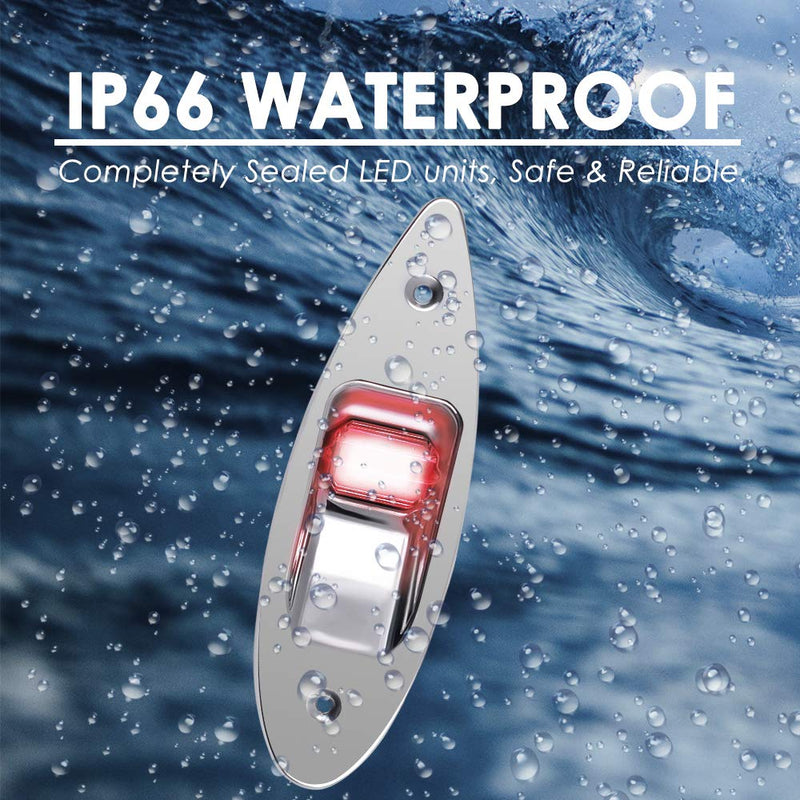 Acelane One Pair Boat Navigation Lights Boat LED Bow Light Teardrop 12V Stainless Steel Marine Sidelight Red & Green Sailing Signal Lights for Pontoon, Skiff, Small Boat, More