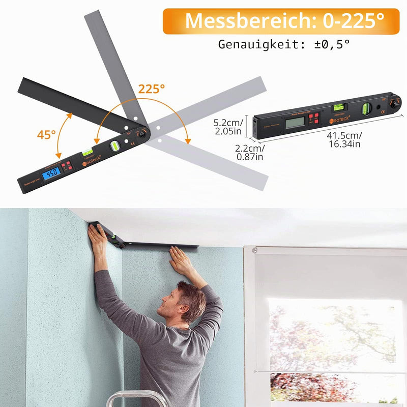 Neoteck Digital Protractor 400 mm with LCD Spirit Level 225° Angle Gauge for Vertical Horizontal Double Spirit Level - Black