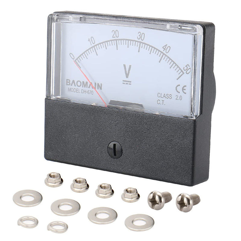 [Australia - AusPower] - Baomain Voltmeter DH-670 DC 0-50V Rectangular Class 2.0 Analog Panel Volt Voltage Meter 