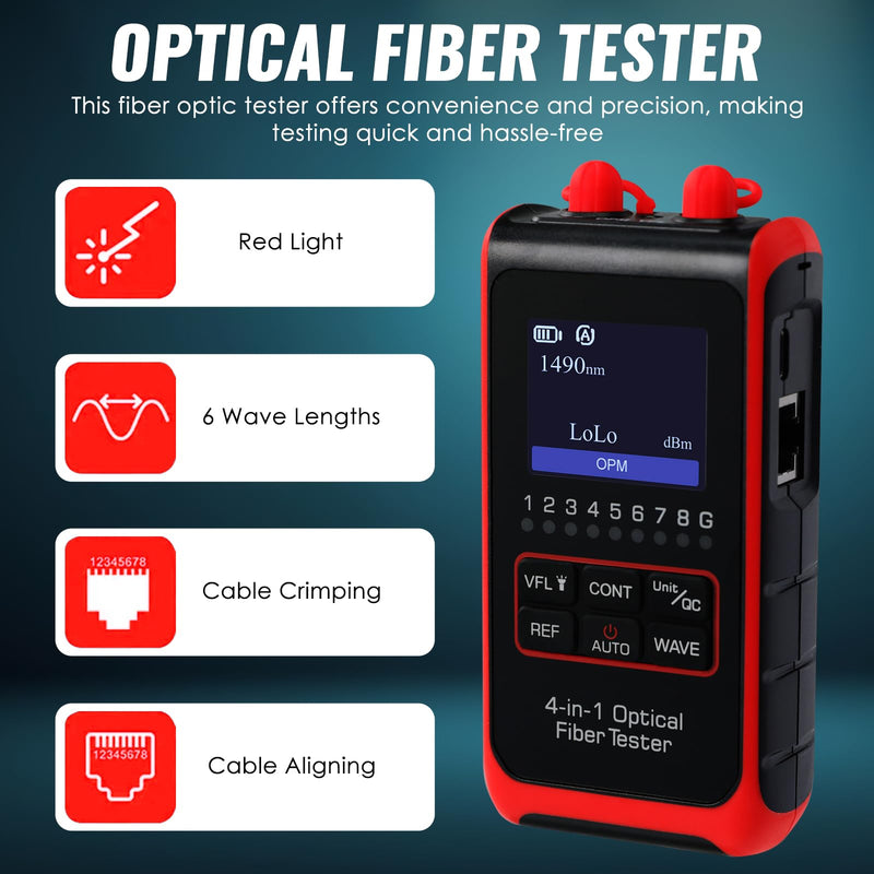 [Australia - AusPower] - 4-in-1 Fiber Optic Power Meter Portable Optical Fiber Power Tester Optical Fiber Cable Tester Visual Fault Locator VFL OPM REF FC/SC/ST Universal Interface LCD Display Fiber Tester 