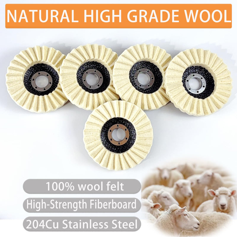 [Australia - AusPower] - 8 Pcs Wool Polishing Wheel and Compound Set Includes 5 Pcs Wool Felt Flap Polishing Disc & 3 Pcs Buffing Compound, 4-1/2 x 7/8 Inch for Angle Grinder, Multi-Surface (8) 8 
