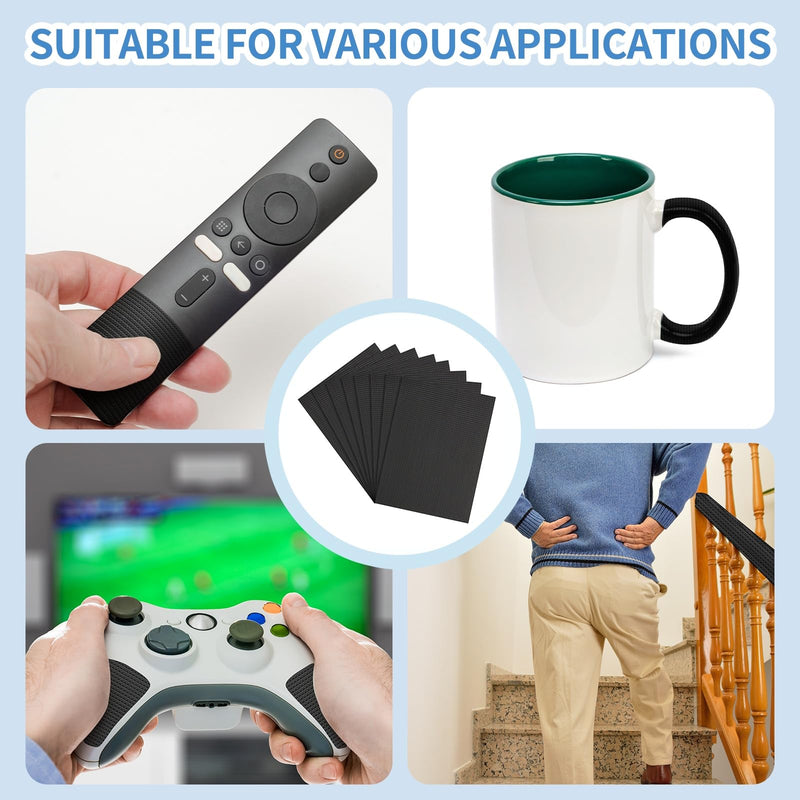 PATIKIL 7.1 x 7.9 Inch Non-Slip Grip Tape, Waterproof Non-Abrasive Traction Tape Self-Adhesive Cushion Pad Strips for Handrails Game Controllers Ovens- 8 PCS (Black) Black