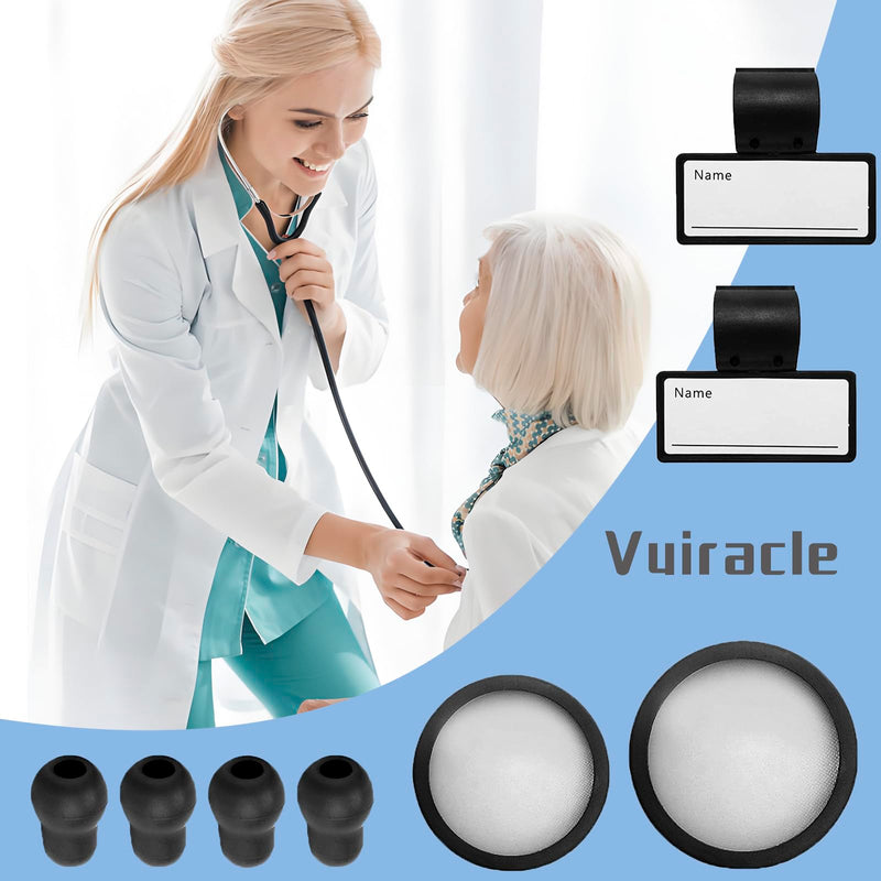 [Australia - AusPower] - Stethoscope Replacement Part Kit - Diaphragm & Ear Tips for Littmann Classic 3, Cardiology 3 & 4 - Black 