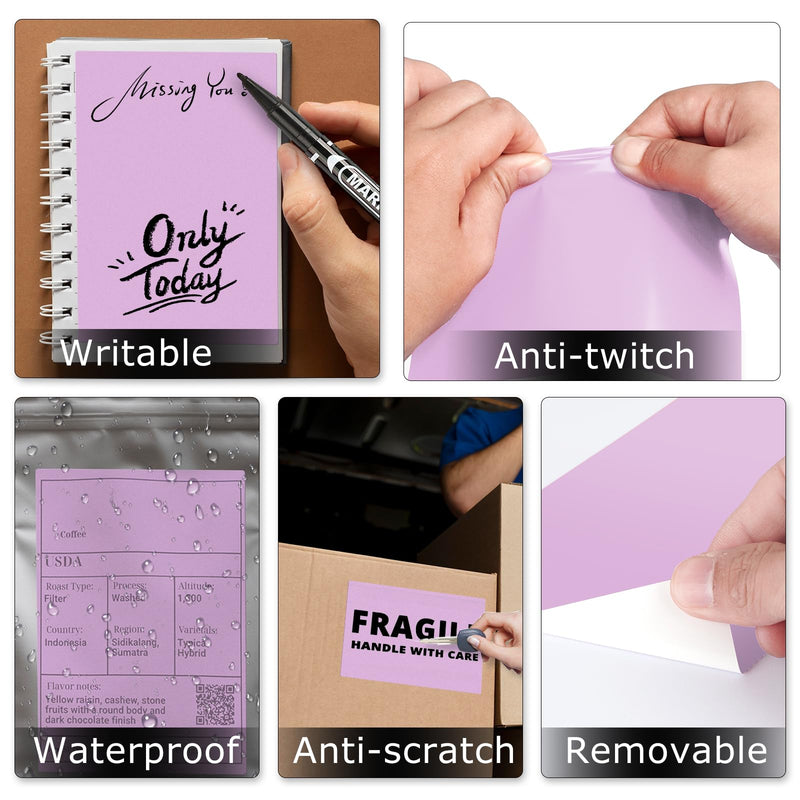 Purple Thermal Labels Vinyl 6 × 4 Inch Self-Adhesive Rectangle Stickers Roll Waterproof Printer Decals Shipping Tag for QR Code DIY Office Address 250 PCS Purple