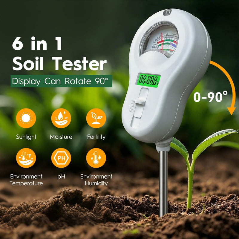 [Australia - AusPower] - 6-in-one Soil Test Kit-Soil Moisture Meter/PH Meter/Fertility/Sunlight Intensity Soil Tester, LCD Air Hygrometer&Temperature Moisture Meter for Plants-Garden, Lawn,Farm,3 Pack Detachable Probe 3 