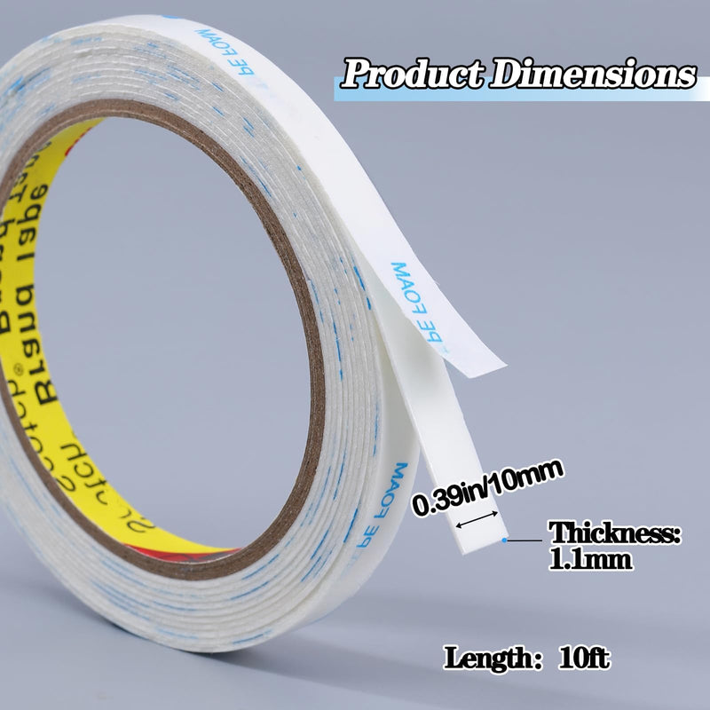 Double Sided Tape Heavy Duty, 0.5in×10ft Picture Hanging Strips for Posters, Removable Waterproof No Wall Damage Foam Tape, Adhesive Mounting Tape for Paint Wall 1/2in×10ft