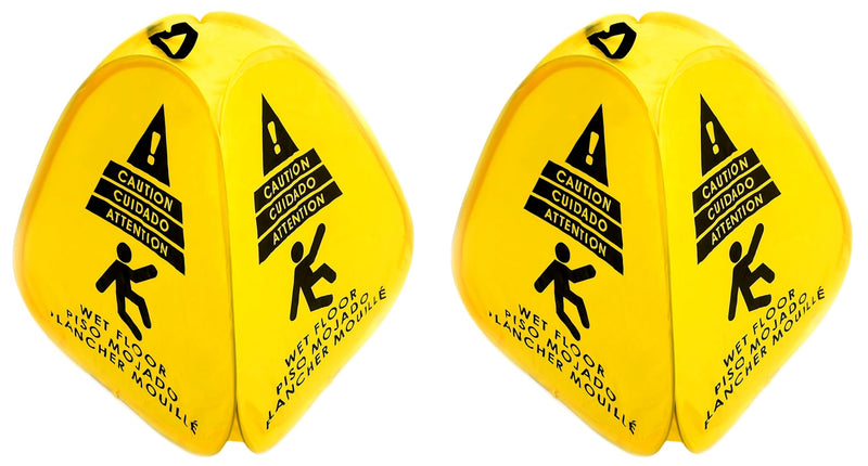 Kraken Sign Co - Pop-up Sign, Yellow 4-Sided Bilingual Trilingual English/Spanish/French Warning, Pop-up Caution Wet Floor Sign 16 inch for Restaurant, Commercial and Industrial Safety. Foldable, Portable, Durable (Yellow, 2 Pack)