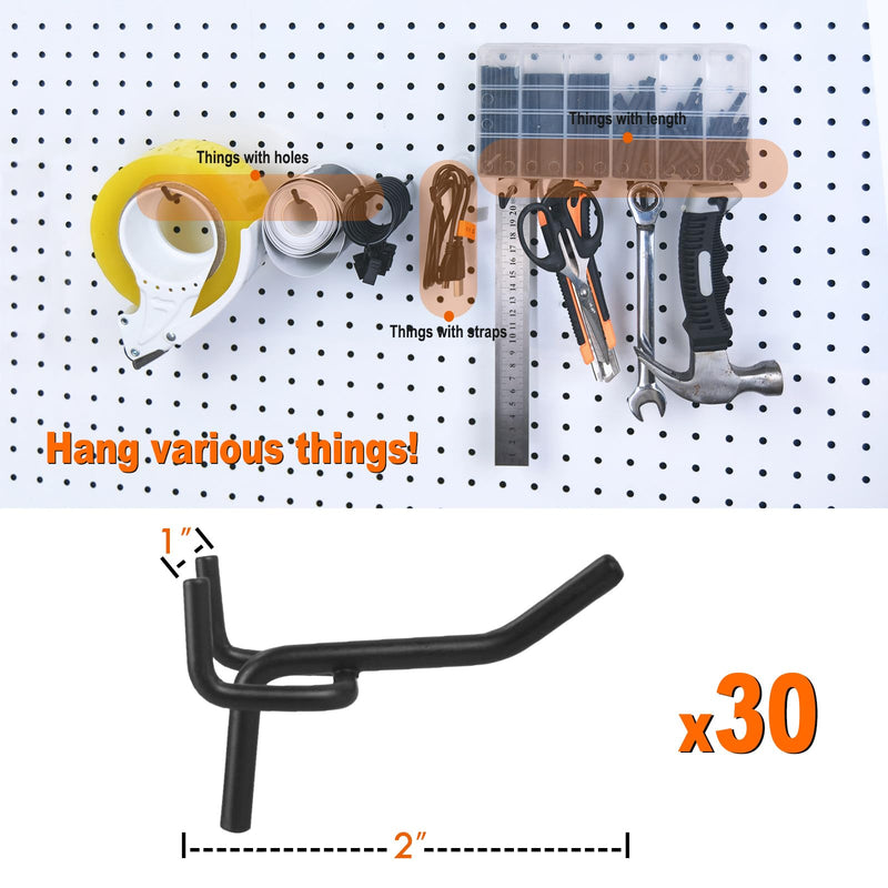 [Australia - AusPower] - G.CORE Pegboard Hooks Accessories - 30pcs 2inch Metal Peg Board Tool Hangers, Fits 1/8 1/4 Pegs Slots, Pegboard Wall Organizer Shelving Racks, Hanging Display Storage Holders for Garage Craft Office 30 2 Inch 