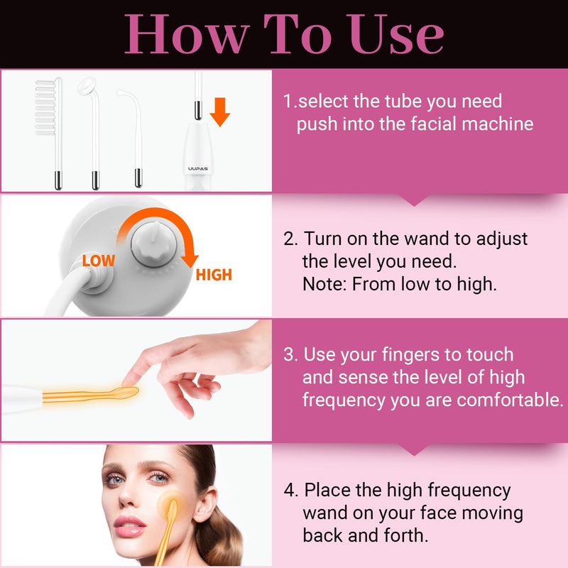 [Australia - AusPower] - High Frequency Facial Wand - UUPAS Portable Handheld High Frequency Facial Skin Machine with 4 Pcs Orange Glass Tubes 