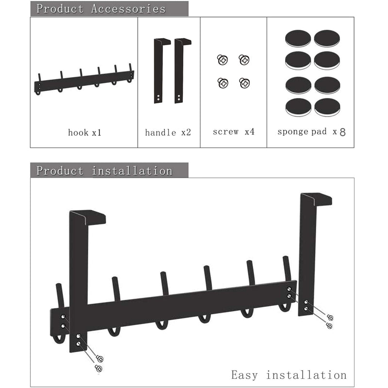 [Australia - AusPower] - DOKU Over The Door Hook, Stainless Steel Heavy Duty Over Door Hanger Holder for Coat Robe Hat Clothe Towels Hanging, Bathroom Organizer Towel Rack 12 Hooks, Matte Black 