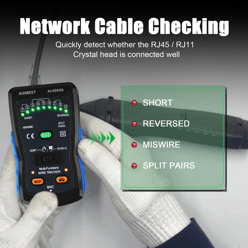 [Australia - AusPower] - AIMOEST Wire Tracker Kit 5900A - Professional Live-Circuit Cable Tester for RJ45/Ethernet, Phone Line Analyzer, BNC Finder with 3000m Range & LED Fault Alerts，Live-Circuit Testing 