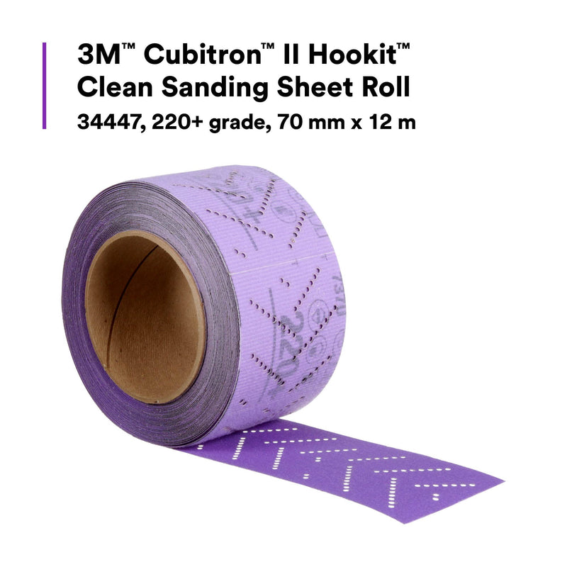 3M Cubitron II Hookit Abrasive Sheet Roll, 34447, Multi-Hole, 70 mm x 12 m, 220+ Grade, Automotive Sanding Roll Sandpaper for Coating Removal, Body Repair, Auto Sanding Pack of 1