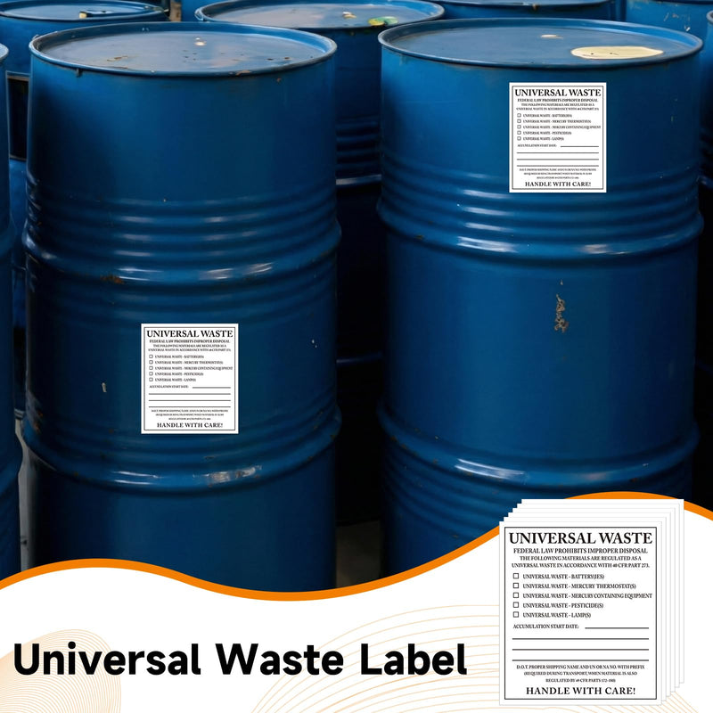 100 Pcs Universal Waste Labels - 4 x 4.5 Inch PVC-Free Film Hazardous Waste Labels Vinyl Material for Industrial Workplace, Factories, and Warehousing Environments