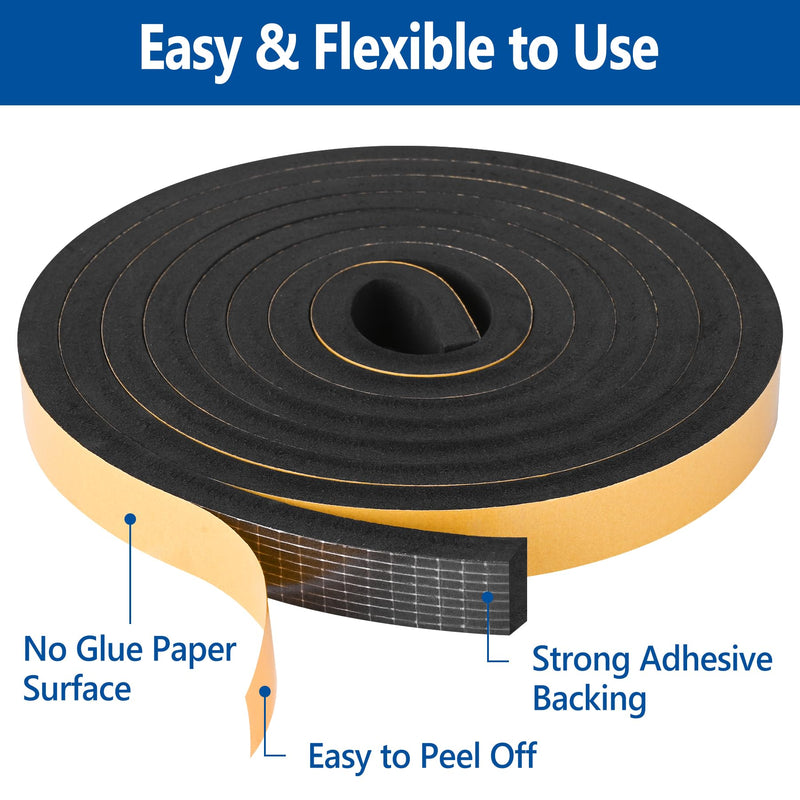 [Australia - AusPower] - Self Adhesive Foam Tape Weatherstrip 1/2in x 1/4in x 42Ft High Density Foam Insulation Strips Foam Seal Weather Stripping with Strong Adhesive for Door and Window Sound Isolation Soundproofing 