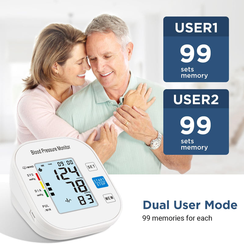 [Australia - AusPower] - Blood Pressure Monitors, Automatic Upper Arm Blood Pressure Machines for Home Use with Large Cuff 8.7" -16.5" Adjustable BP Machine for Adult Elderly (White) White 