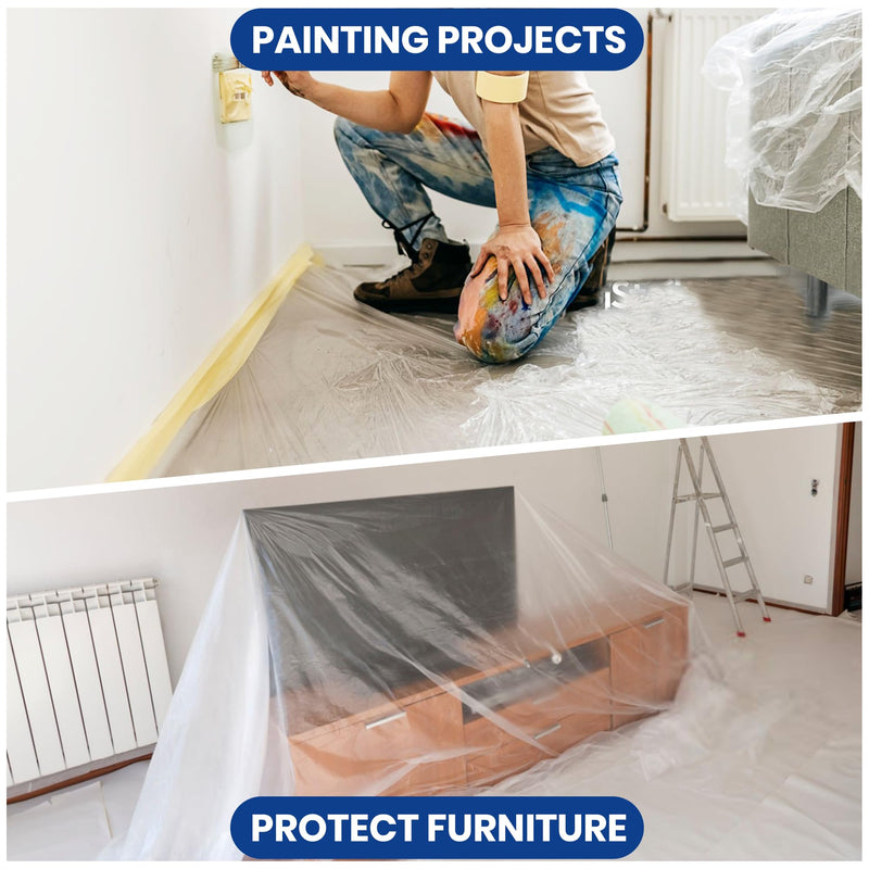 ADHES Pretaped Masking Film with Dispenser, 550mm x 33m (22in x 108ft), Paint Protection Plastic Drop Cloth for Painting, Automotive, Furniture and Floor Covering 22in x 108ft 1
