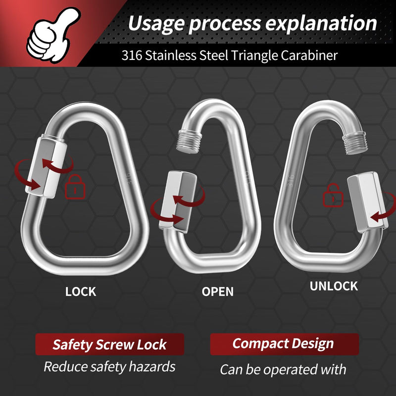 [Australia - AusPower] - 1.42 Inch Delta Quick Links 1/8 Inch 316 Stainless Steel Triangle Locking Quick Connector, M3.5 Quick Link Chain Heavy Duty Chain Connector - 6 Pack, 330lbs Capacity 1.42 Inch, 6 Pack 