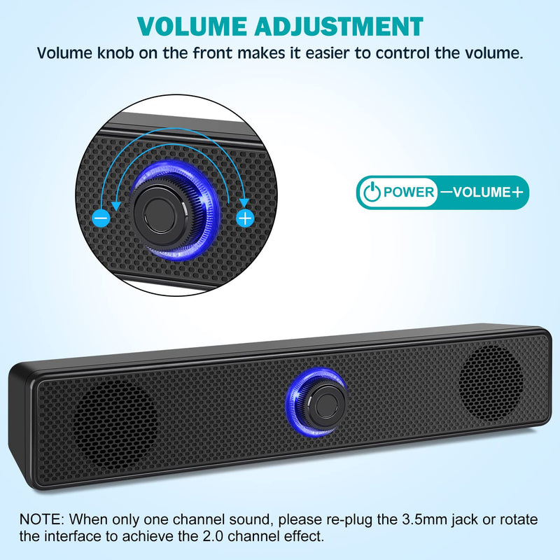 [Australia - AusPower] - Computer Speakers, USB Powered PC Speakers Wired Stereo Desktop Speakers for Computer, Desktop, Laptop, PC, Pad, Cellphone [2023 Version] 
