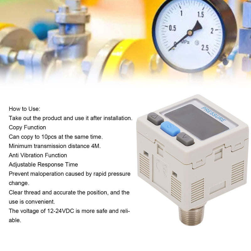 [Australia - AusPower] - Digital Pressure Switch Controller, Air Pressure Regulator Valve Pneumatic Vacuum Digital Controller Swtich 12~24V DC 0-101kPa, RC 1/8in Interface Thread 