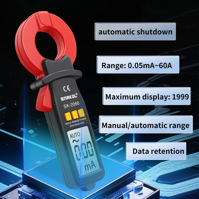 [Australia - AusPower] - Digital AC Leakage Clamp Meter 0.01mA Resolution ACA MAX 60A 1999 Counts Auto Range Data Hold Ammeter Clampmeter Amperimetro Amperemetre Professional Micro Current Tester 