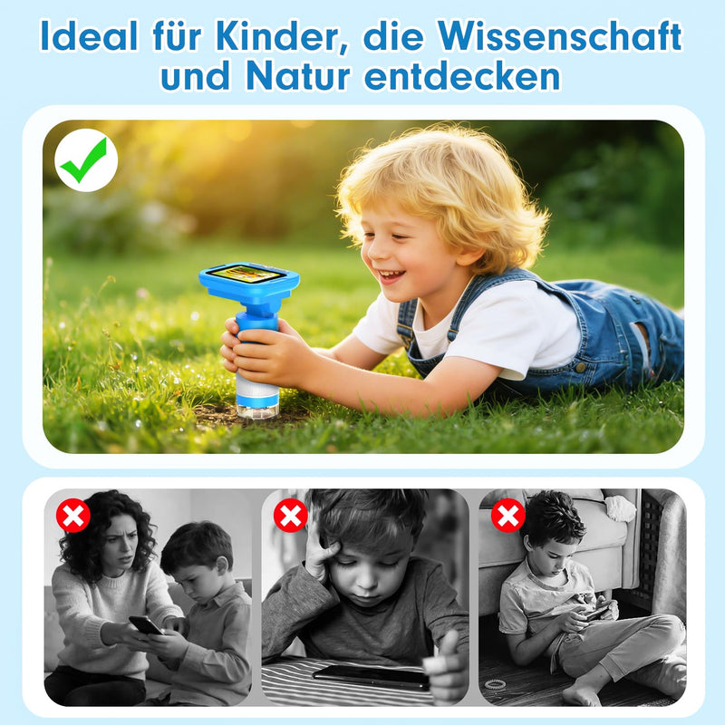 FINIBO Digital Microscope for Children, 1000X, 2.4 Inch Screen, Children's Microscope for Learning & Discovery, with USB Photo & Video Recording, Toy from 6 Years, Boys & Girls | Children's microscope for learning and discovering, with USB photo and vi...