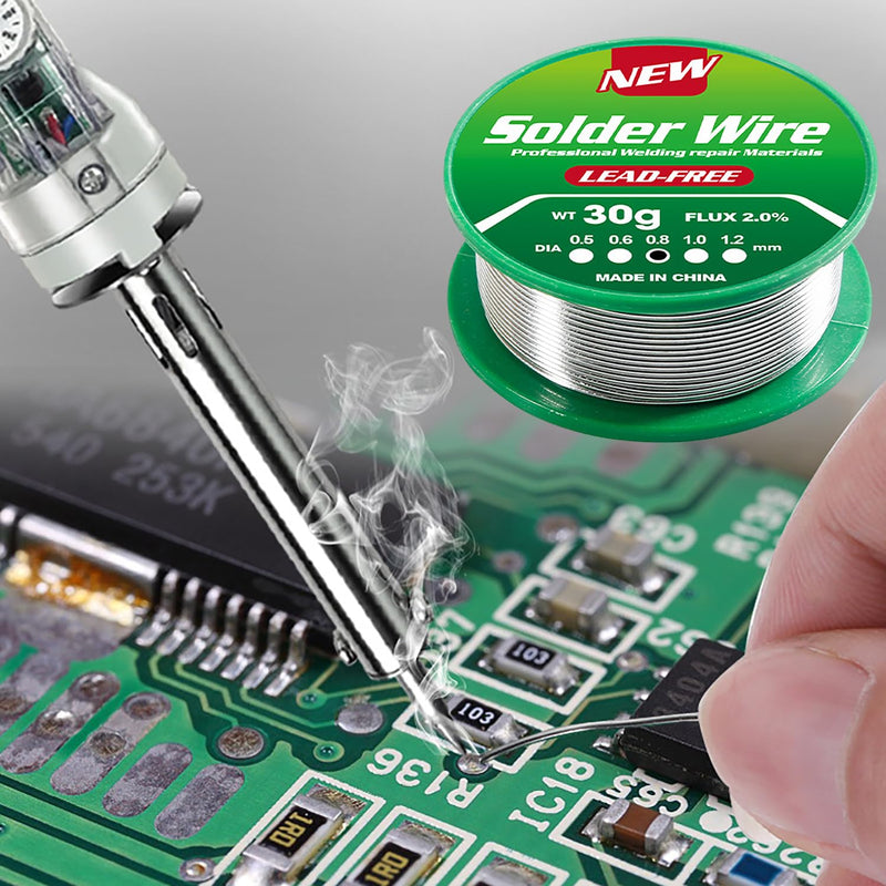 [Australia - AusPower] - Solder 0.8 mm 30 g, Solder Lead Free with Rosin Core, Lead-Free Soldering Wire Electronics, Sn99.3 Cu0.7, for Electric Soldering and DIY 