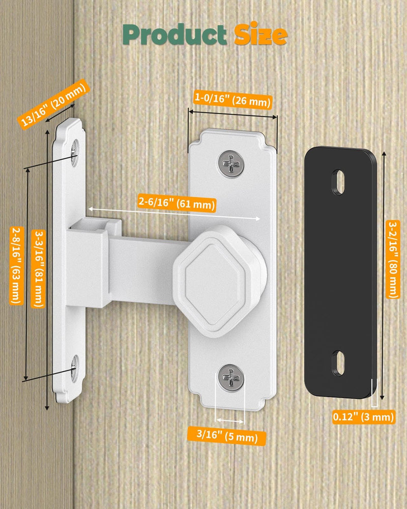 90 Degree Flip Barn Door Lock, Small Right Angle Lock Latch, Sliding Door Latches for Cabinets, Bathroom, Barn, Shed, Garden, Window - Safety & Privacy Hardware (White-4PCS) White-4PCS
