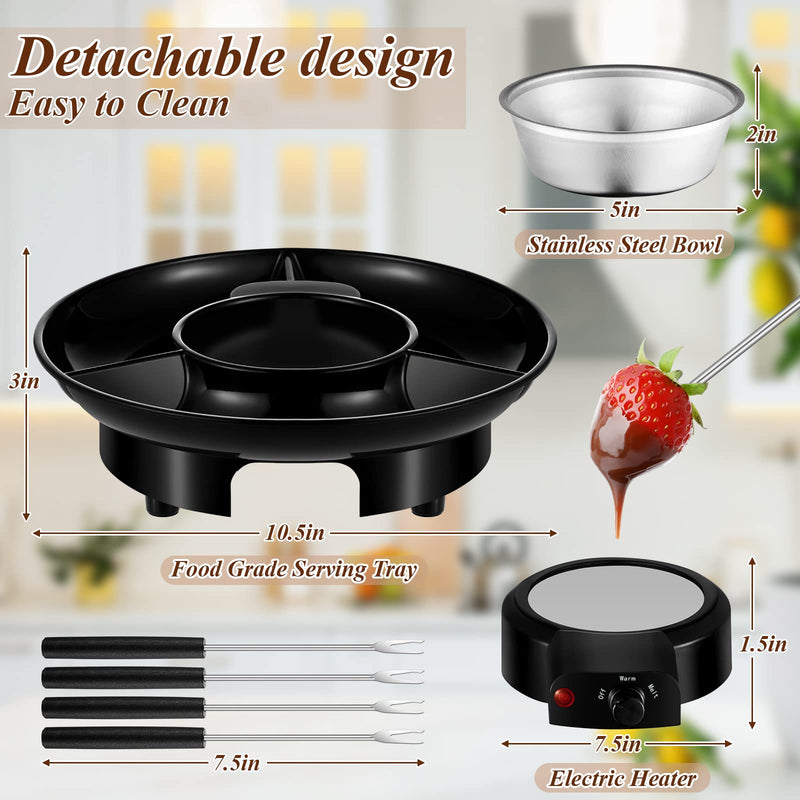 Lallisa Electric Fondue Pot Set, Chocolate Fondue Kit, Detachable Serving Trays with 4 Roasting Forks, Valentine's Day Gift Set for Date Night House Warming Melting Parties(Black) Black