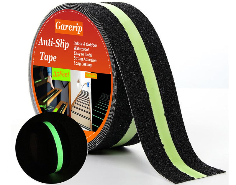 Anti Slip Traction Tape, Non-Slip Grip Adhesive Tape to Indoor or Outdoor Stair, Tubs, Boats, Safety Grip Tape Non Skid Roll for Stair Steps (#01Black with Glow in Dark, 2 Inch x 35 Feet) #01Black with Glow in Dark