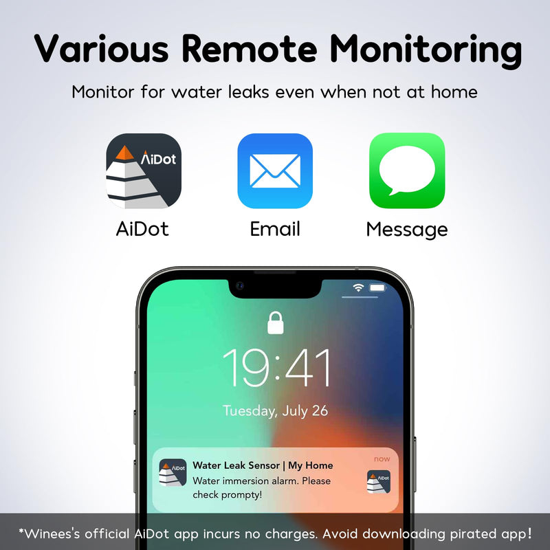 Winees WiFi Water Leak Detector for Home, 3 Pack Water Sensors with 100dB Adjustable Alarm, Leak Alert Email&SMS Notification, 200M Transmission for Basement, Bathroom, Laundry, IFTTT, 2.4G WiFi Only S1 Plus