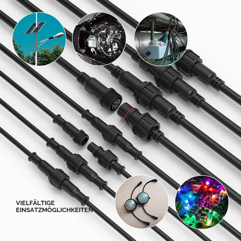 BTF-LIGHTING 5 Pin Waterproof Electrical Plug 24AWG IP65 | Male Socket 7.87in/20cm Extension Cable for Indoor/Outdoor LED Light Strips/String 15mm Nut Large Size 5 Pairs 5Pin Big