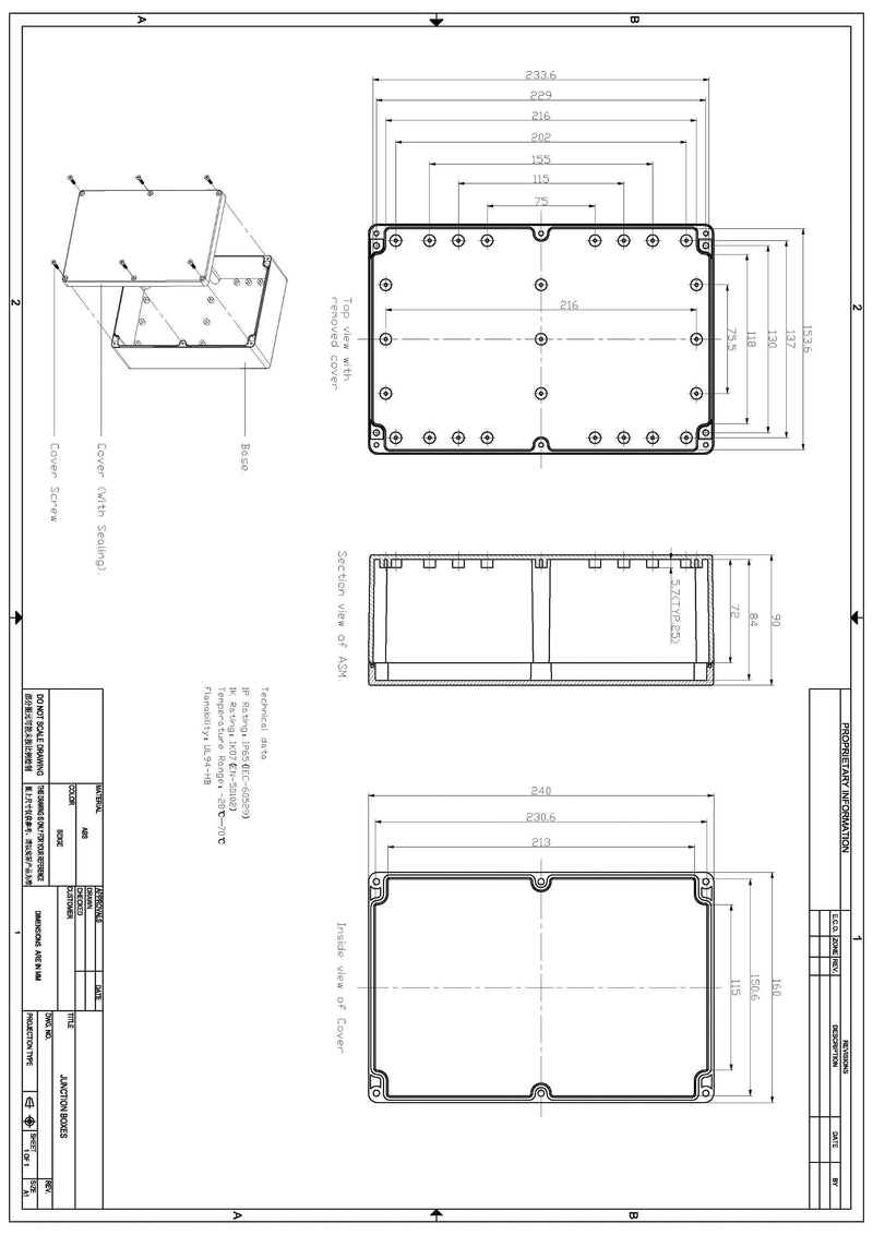 ABS Empty Housing 240 x 160 x 90 mm Industrial Housing IP65 Plastic Housing Box